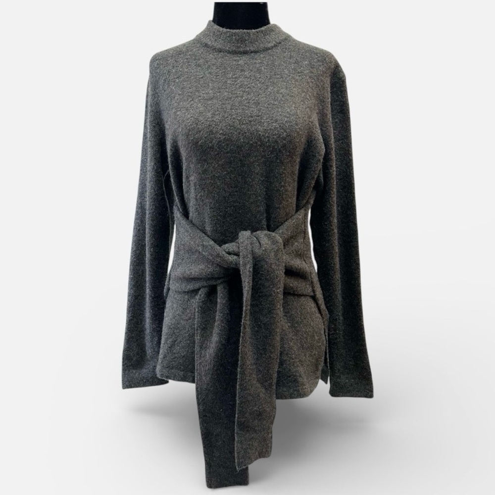 Zara Charcoal Gray Soft Feel Sweater with Waist Ties Size Small